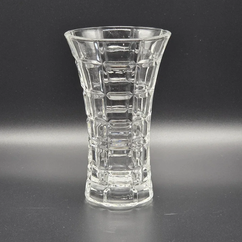 Vintage Clear Glass Bud Vase Faceted Geometric Block 4.7